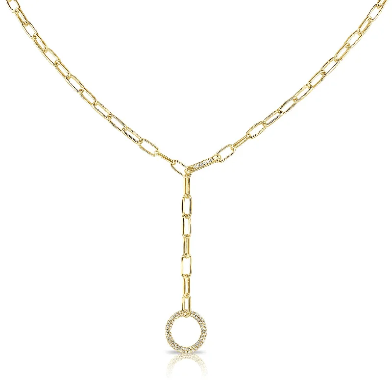 celestial sun and moon pendant 14K Yellow Gold Diamond Pave Circle "Y" Necklace