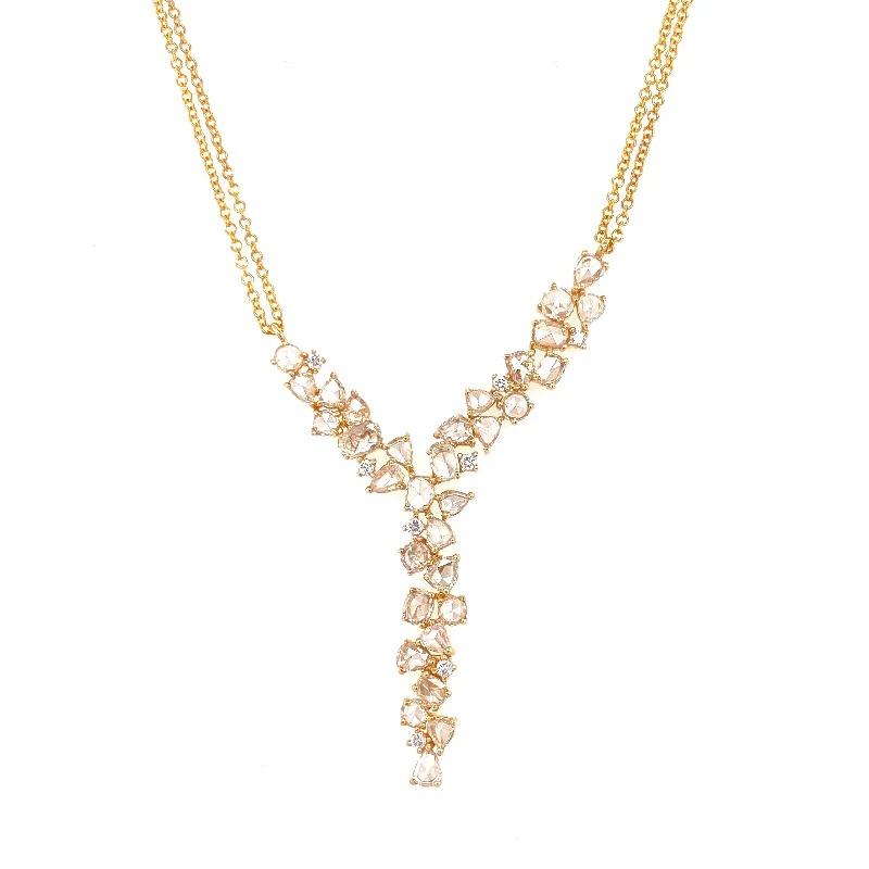 delicate floral wedding band 14K Yellow Gold Diamond Rosecut  V Form Necklace
