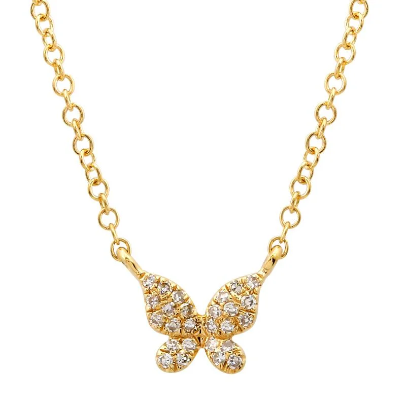 rose gold feather earrings 14K Yellow Gold Diamond Petite Butterfly Necklace