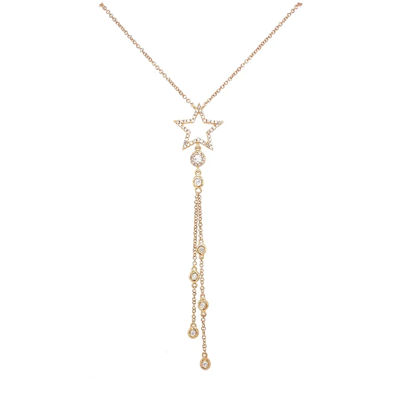 celestial sunburst ring gold 14K Yellow Gold Diamond Star Double Drop Necklace