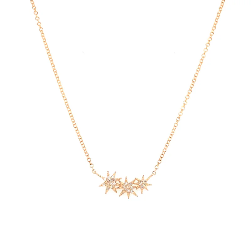 twisted rope gold chain 14K Yellow Gold Diamond Three Star Necklace