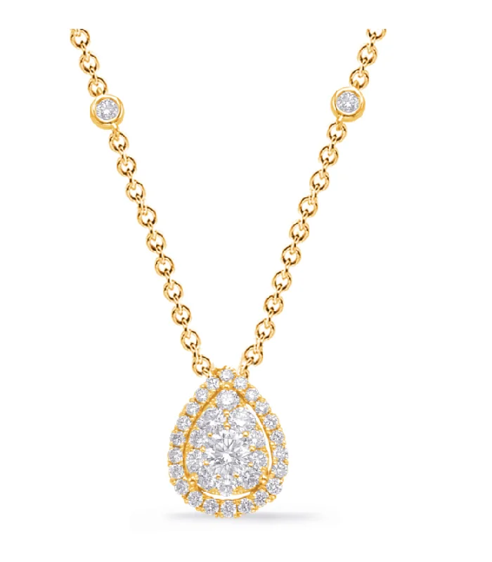 celestial constellation necklace silver 14K Yellow Gold Fancy Pear Diamond Cluster Necklace