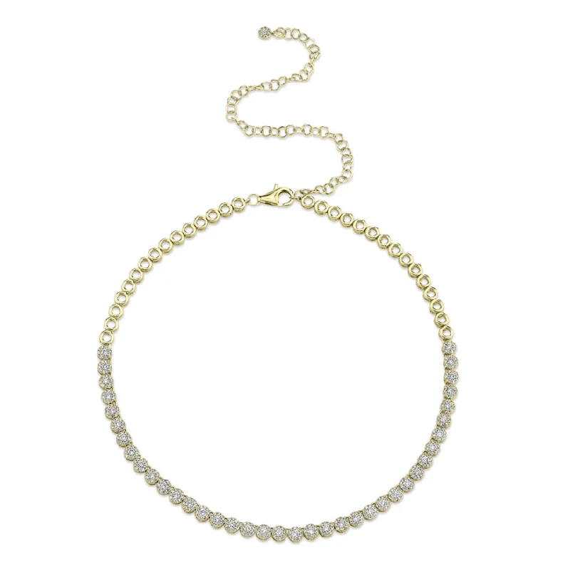 diamond halo engagement ring 14K Yellow Gold Halo Diamond Choker Tennis Necklace