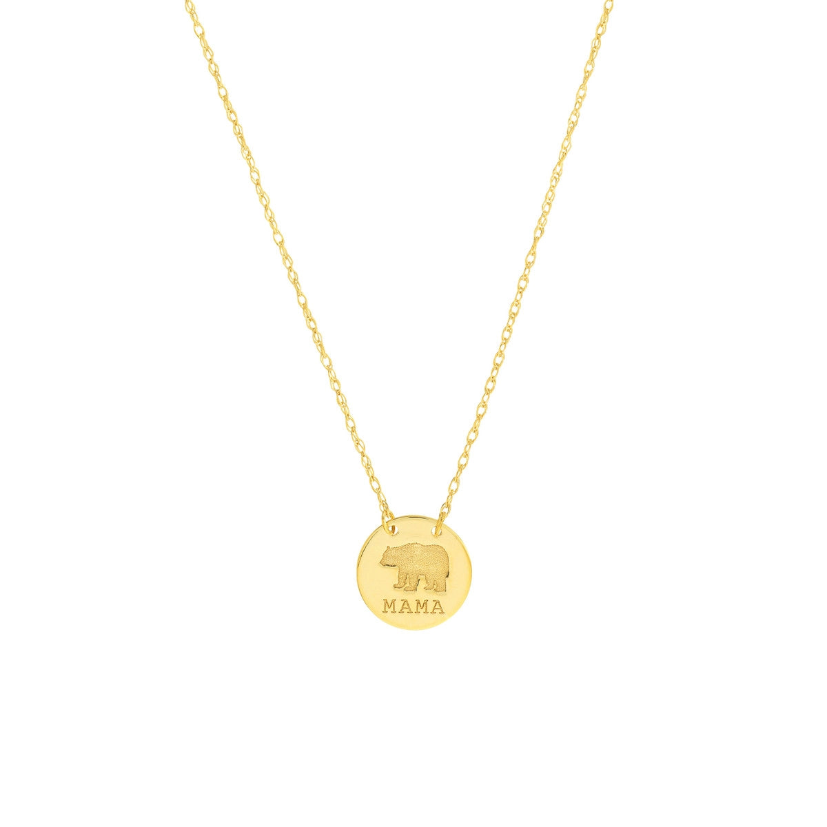 personalized pet photo necklace 14K Yellow Gold Mama Bear Mini Disc Necklace