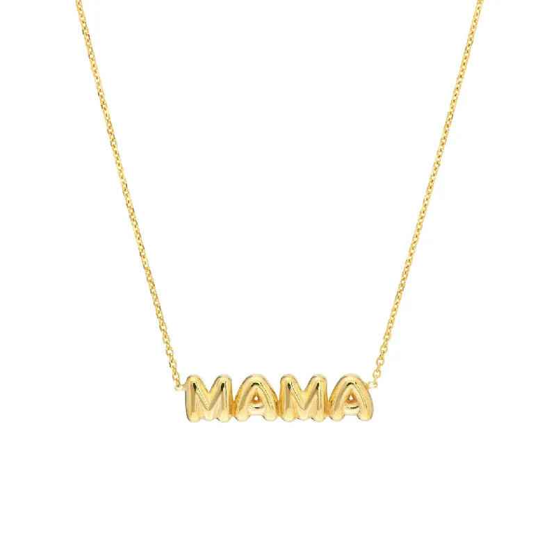 sterling silver herringbone chain 14K Yellow Gold "Mama" Bubble Necklace