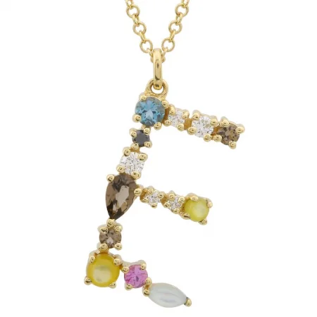 evil eye protection bracelet 14K Yellow Gold Multi Color Stones Initial "E" Necklace