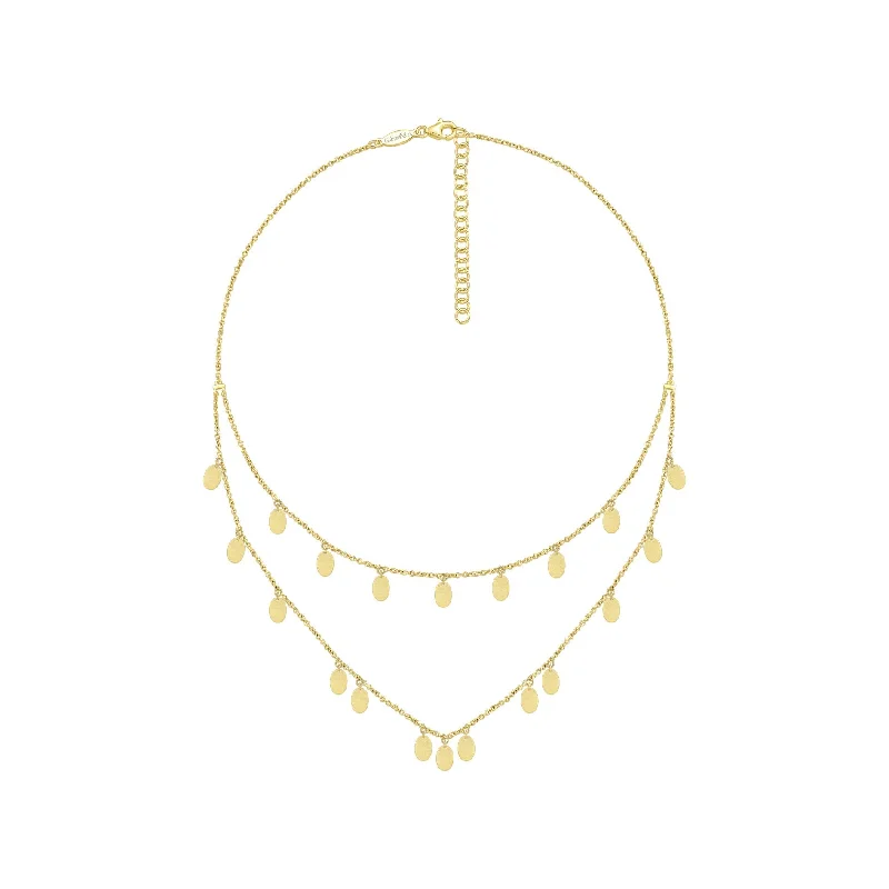 silver rope chain men 14K Yellow Gold Oval Disc Dangle Necklace