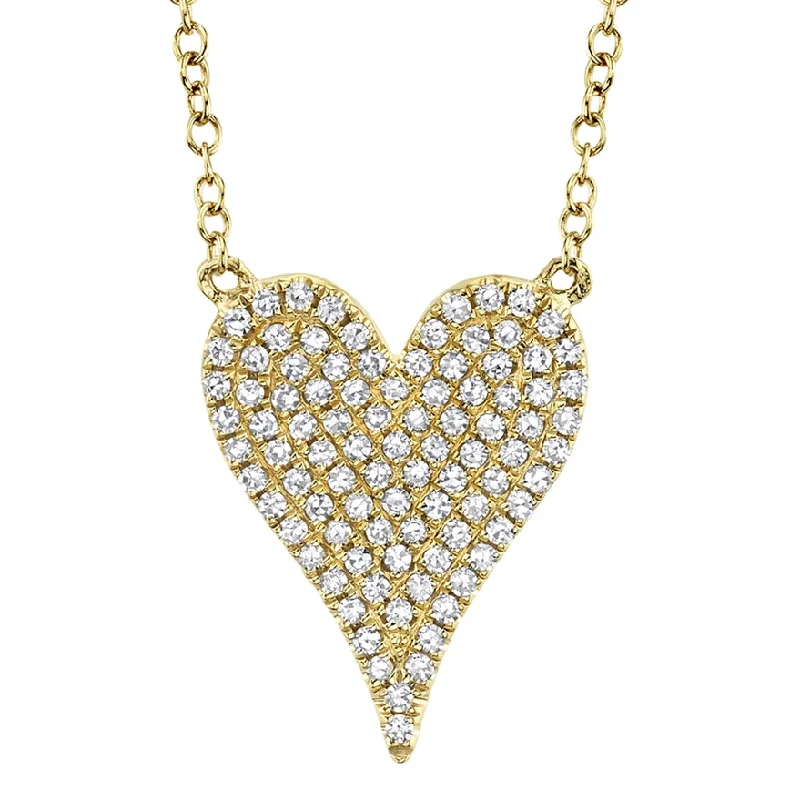 minimalist gemstone stud earrings 14K Yellow Gold Pave Diamond Heart Necklace (Medium)