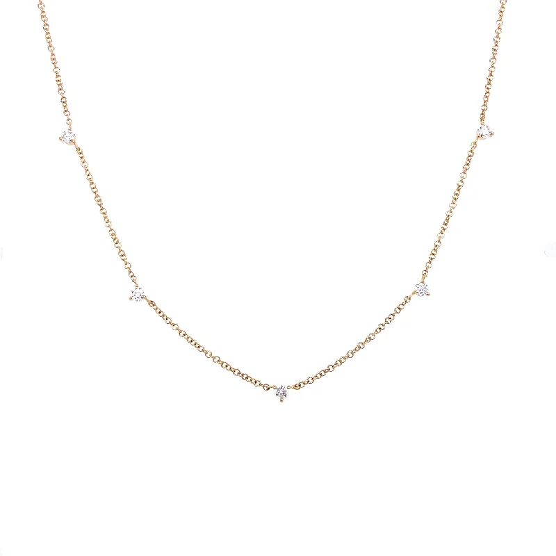 sapphire halo engagement ring 14K Yellow Gold Three Prong Diamond Station Necklace