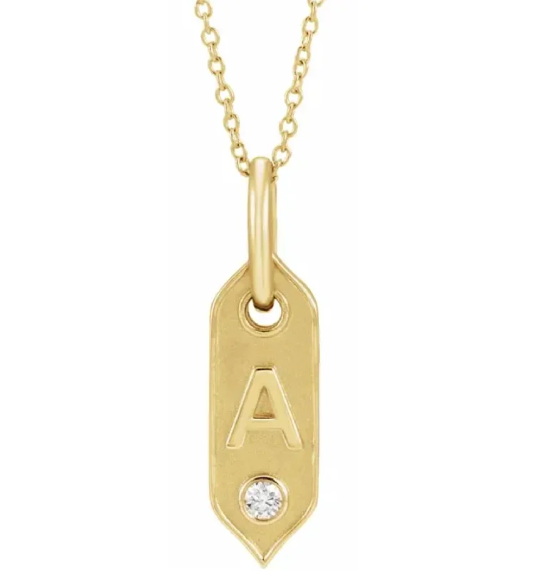 vintage filigree engagement ring 14K Yellow Initial Diamond Tag Necklace