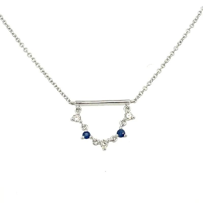 vintage-style garnet ring 14KW Bar with Diamond and Blue Sapphire Dangle Pendant