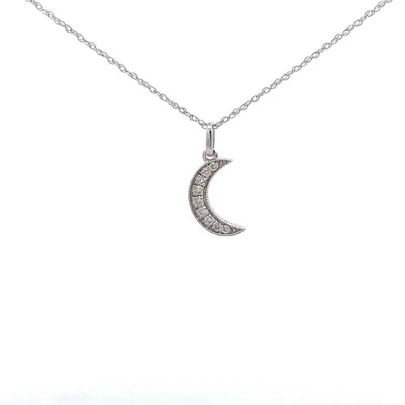 modern infinity signet ring 10K WHITE GOLD DIAMOND MOON NECKLACE