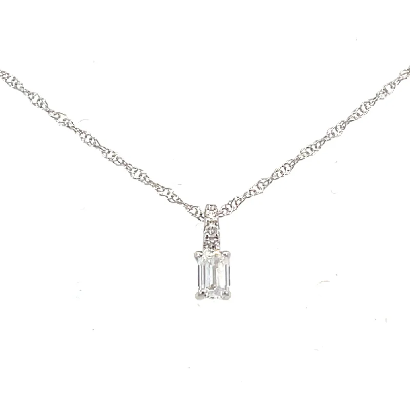 statement silver feather earrings 14K White Gold Emerald Cut Diamond Pendant
