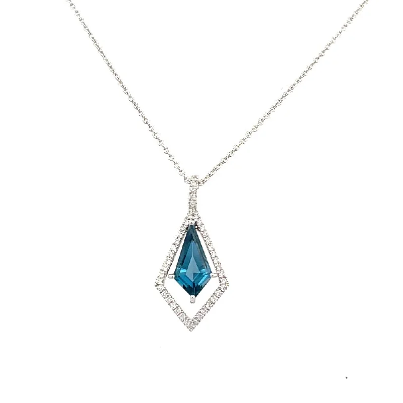 emerald-cut engagement ring halo 14KW Kite Shaped London Blue Topaz with Diamond Halo .16 CTW