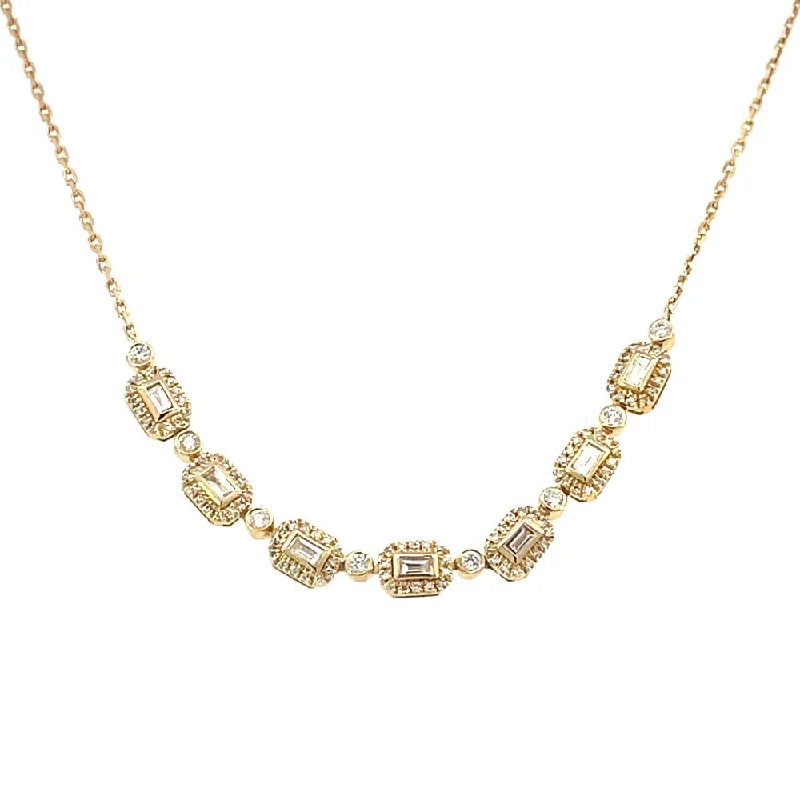 dainty butterfly pendant necklace 14KY 7 Link Station Necklace with Baguette and Round Diamonds 1/2 CTW