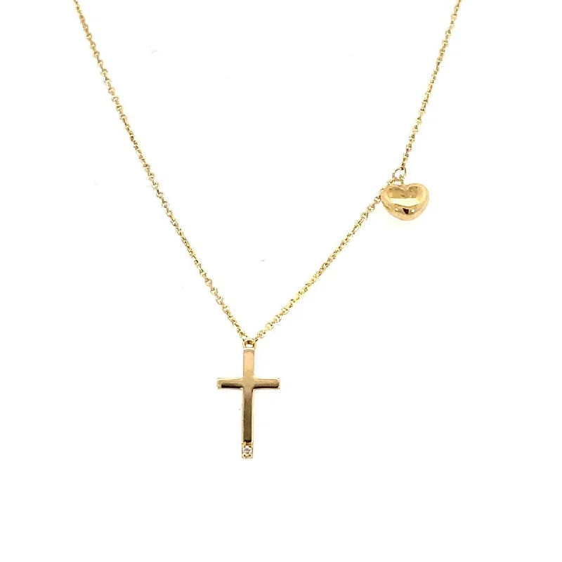 unique diamond stud earrings 14KY Diamond Cross Pendant with Heart Charm