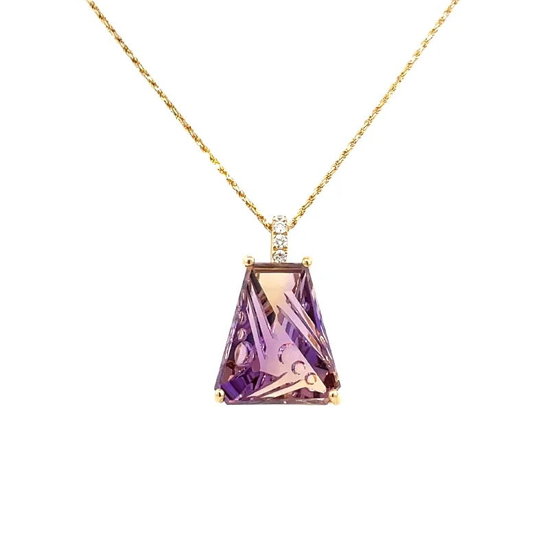 minimalist gemstone stud earrings 14KY Fantasy Ametrine Pendant with Diamond Accents