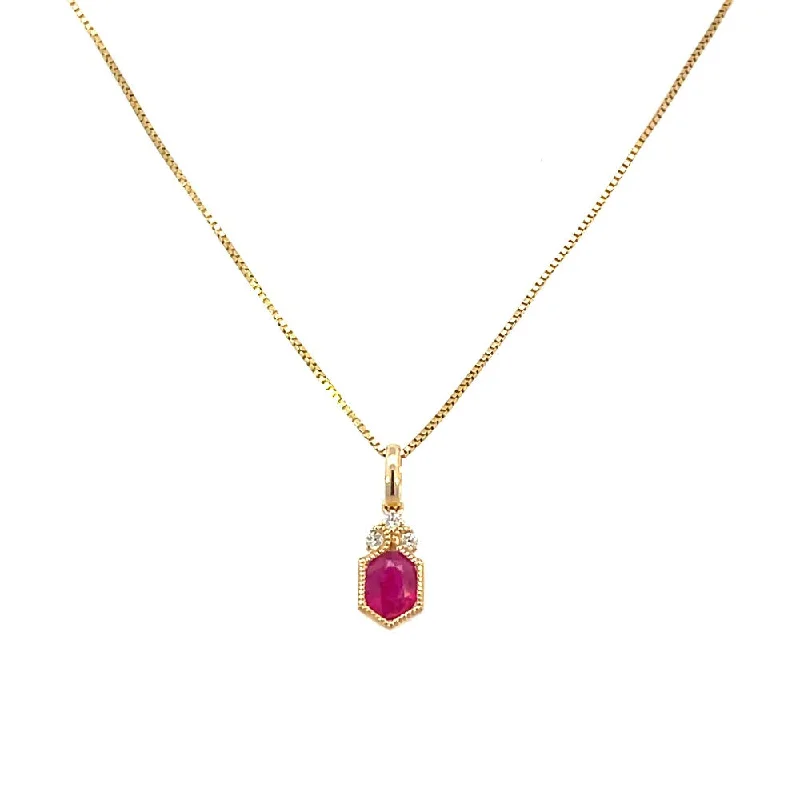 personalized engraved signet ring 14KY Hexagon Ruby Pendant with Diamond Accents