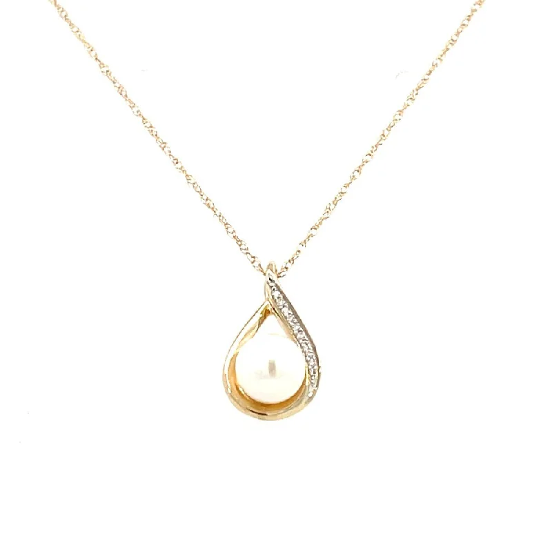 dainty pearl and diamond ring 14KY Tear Drop Shaped Pearl Pendant 1/50 CTW