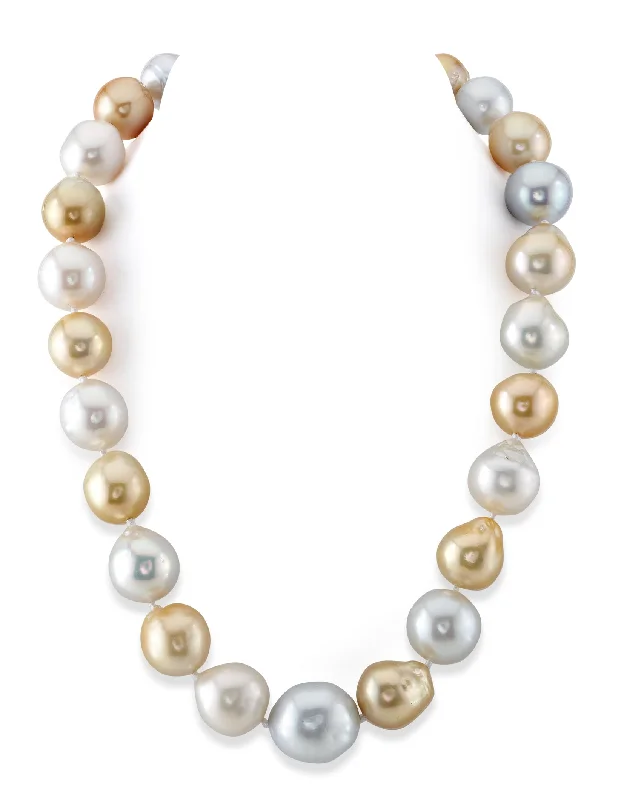 personalized family tree necklace Multicolor White & Golden South Sea Baroque Pearl Necklace, 15.0-20.0mm - AA+ Quality