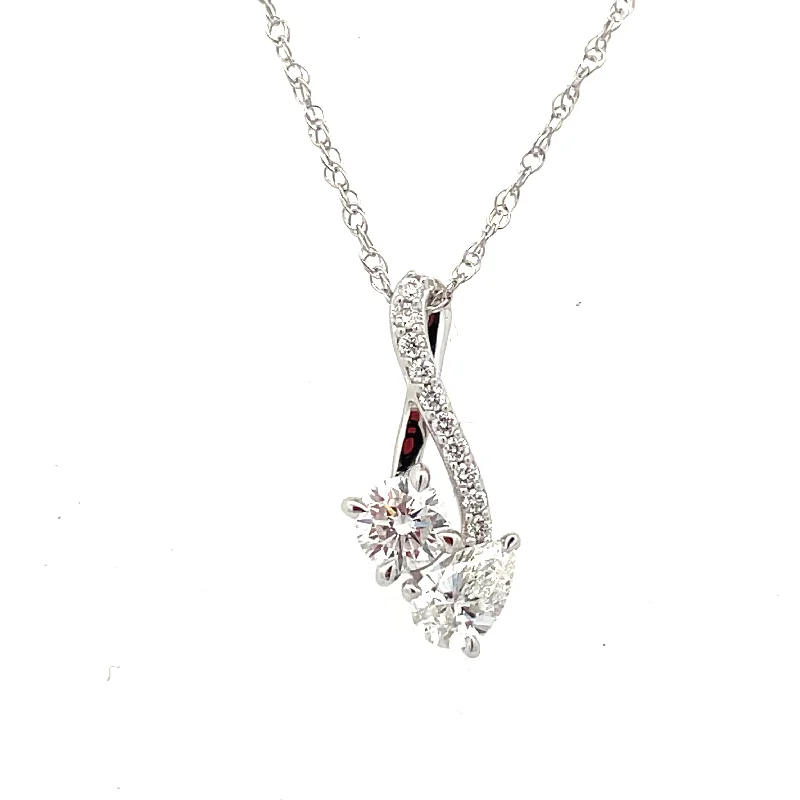 dainty rose gold chain bracelet Flourish by Fernbaugh's 14KW Gold Two Stone Lab Grown Pear and Round Diamond Necklace