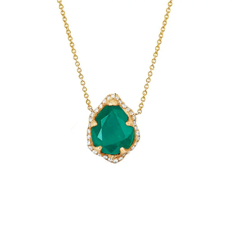 adjustable silver cuff bracelet 18k Baby Queen Water Drop Colombian Emerald Necklace with Full Pavé Diamond Halo