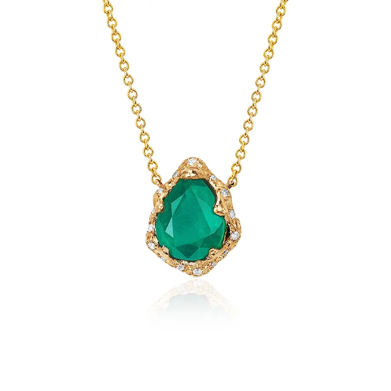 stackable gold bangle set 18k Baby Queen Water Drop Colombian Emerald Necklace with Sprinkled Diamonds