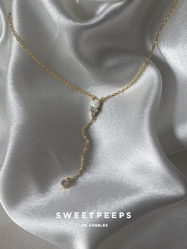 braided gold chain bracelet 18K Gold Dipped Lariat Necklace (Opal Classic)