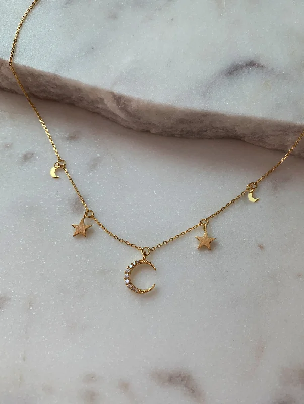 black and gold wedding band 18K Gold Dipped Moon & Stars Necklace