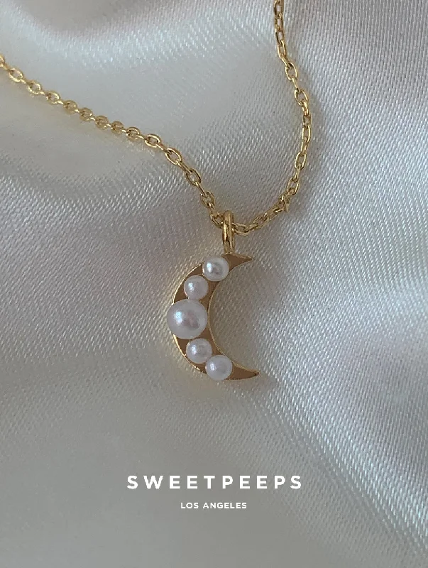 celestial zodiac sign necklace 18K Gold Dipped Pearl Crescent Necklace (PE4)