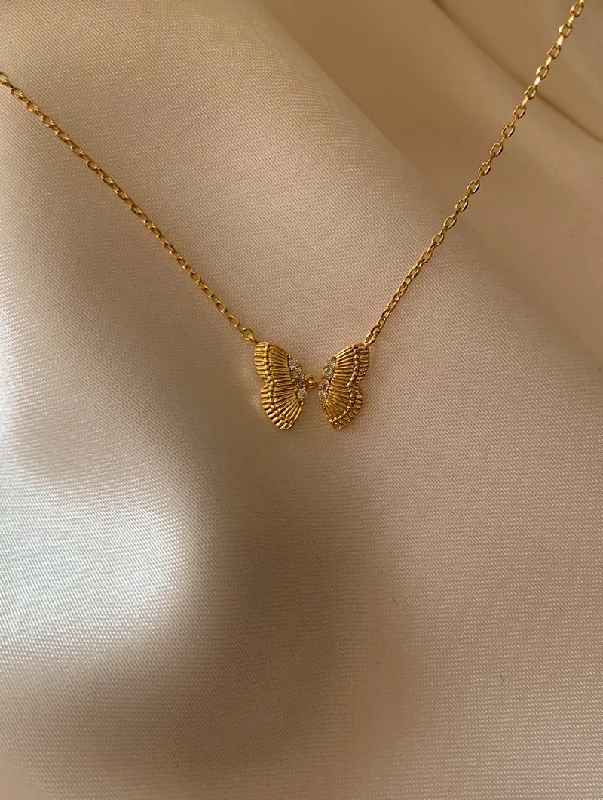 dainty pearl and diamond ring 18K Gold Dipped Tiny Butterfly Necklace