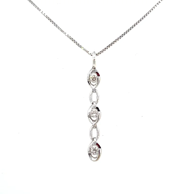 thin silver chain necklace 18KW 3 Station Diamond Drop Pendant .18 CTW