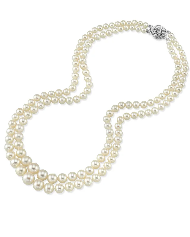 simple snake chain necklace 3.0-9.0mm White Freshwater Pearl Graduated Double Strand Necklace