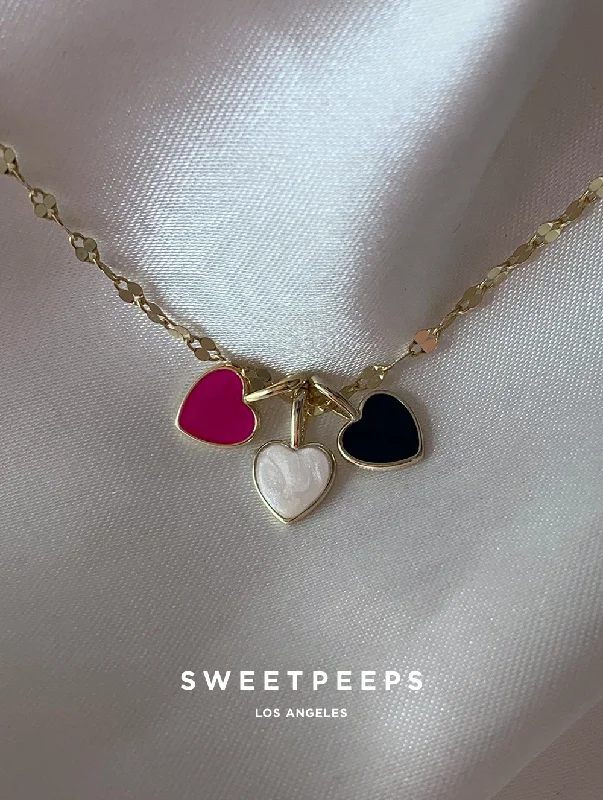 gold charm bracelet with initials 3 Tiny Heart Charms Necklace