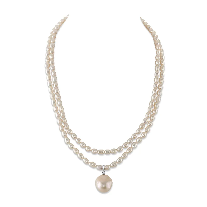 classic diamond hoop earrings 4.5-5.0mm Oval White Freshwater Pearl Double Strand Necklace