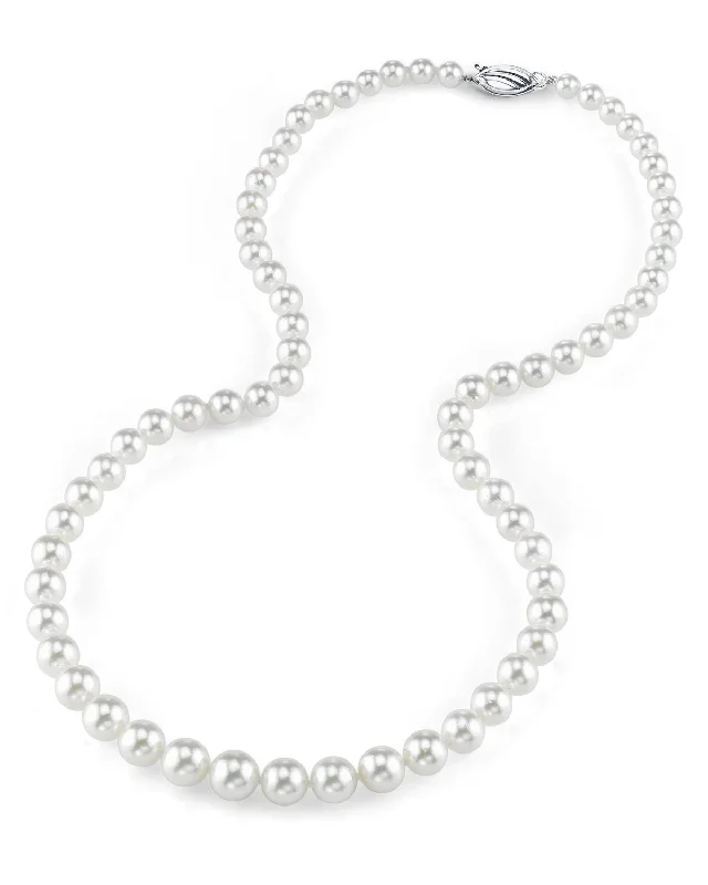 titanium black matte ring 5.0-7.0mm Japanese Akoya White Graduated Pearl Necklace