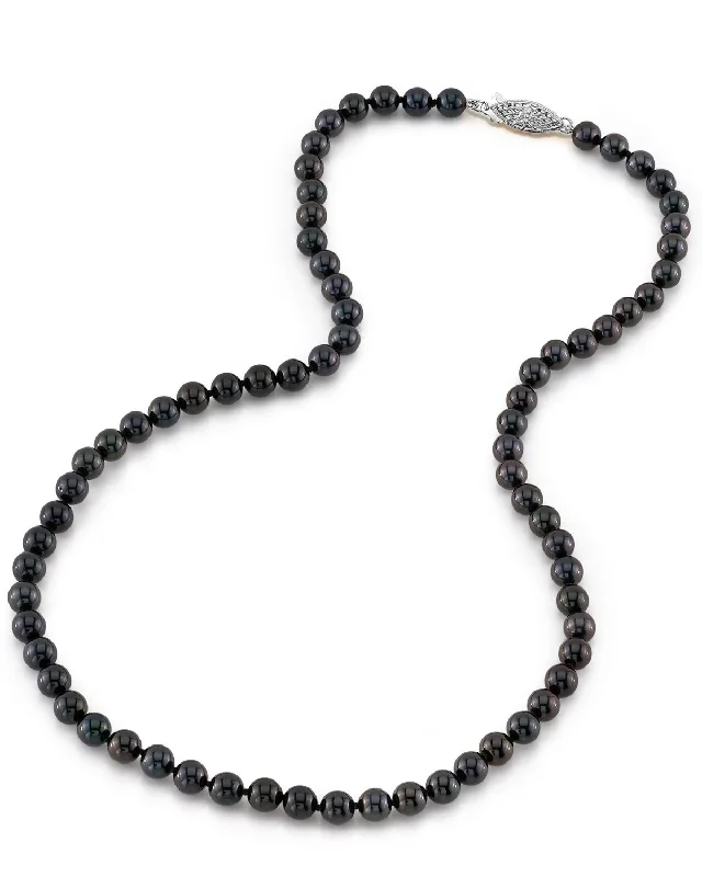 stackable gold bangle set Black Japanese Akoya Pearl Necklace, 5.5-6.0mm - AA+ Quality