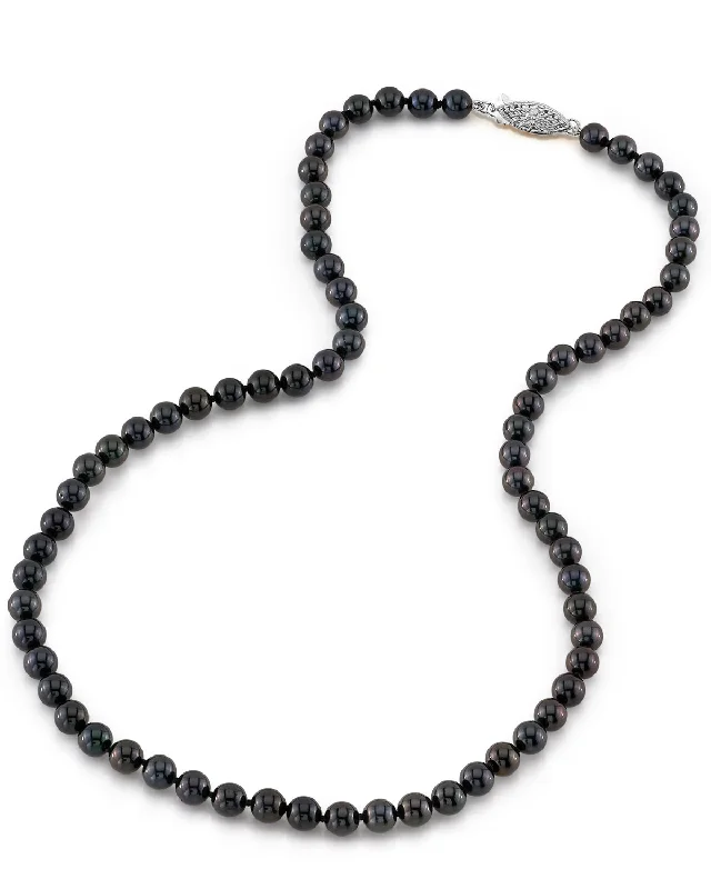 modern baguette diamond ring Black Japanese Akoya Pearl Necklace, 5.5-6.0mm - AAA Quality