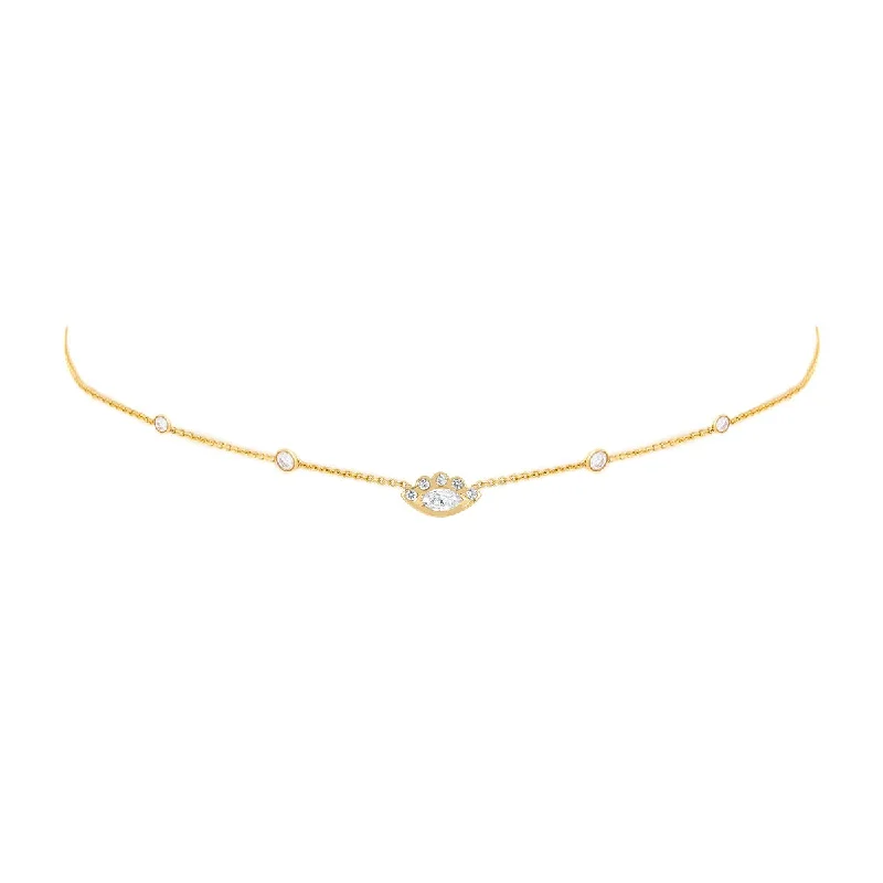 personalized silver cuff bracelet 5 Diamond Orbit Bezel Choker with Angel Eye Diamond Center | Ready to Ship