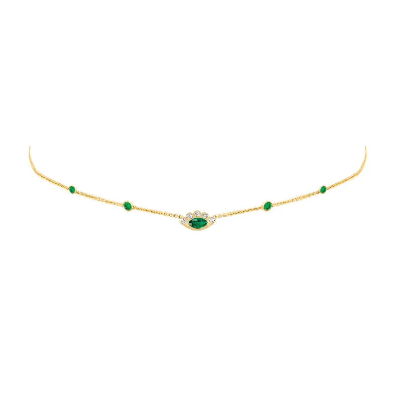 vintage flower brooch pin 5 Emerald Orbit Bezel Choker with Angel Eye Emerald Center