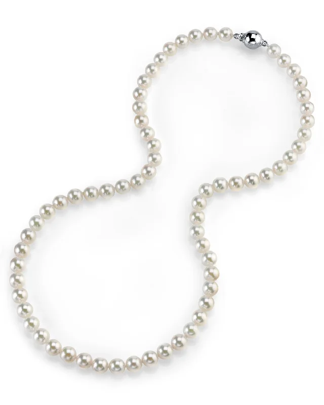 oval blue sapphire ring Hanadama Japanese White Akoya Pearl Necklace, 6.0-6.5mm