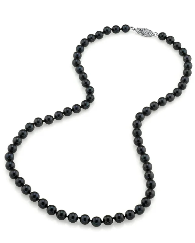 gemstone stacking rings colorful Black Japanese Akoya Pearl Necklace, 6.0-6.5mm - AAA Quality