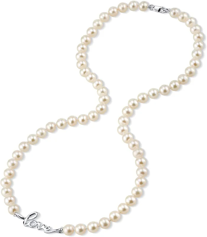 classic gold cuff bracelet 6.0-6.5mm White Freshwater Cultured Pearl Love Necklace