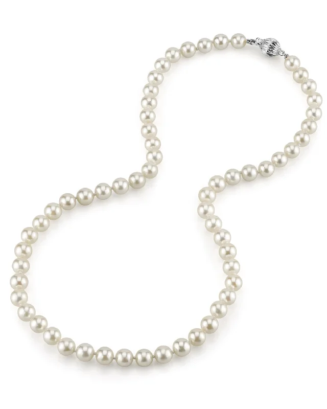 minimalist pearl pendant necklace White Japanese Hanadama Akoya Pearl Necklace, 6.5-7.0mm