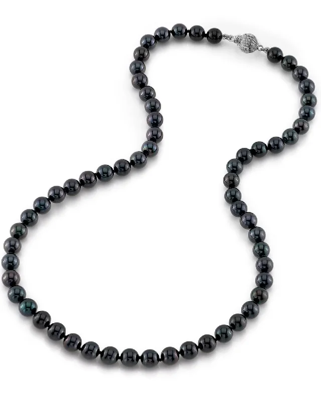 pearl and gold chain earrings Black Japanese Akoya Pearl Necklace, 6.5-7.0mm - AAA Quality