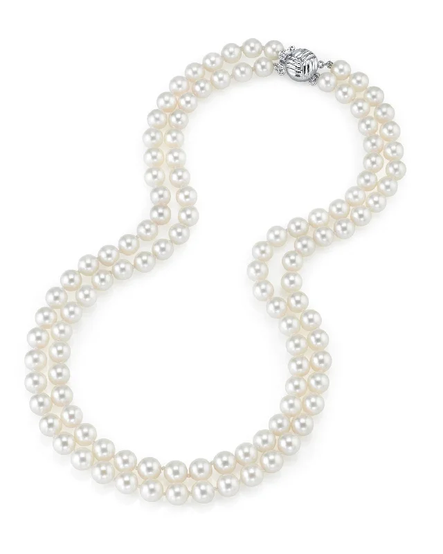 women’s leather wrap bracelet 6.5-7.0mm White Freshwater Pearl Double Strand Necklace