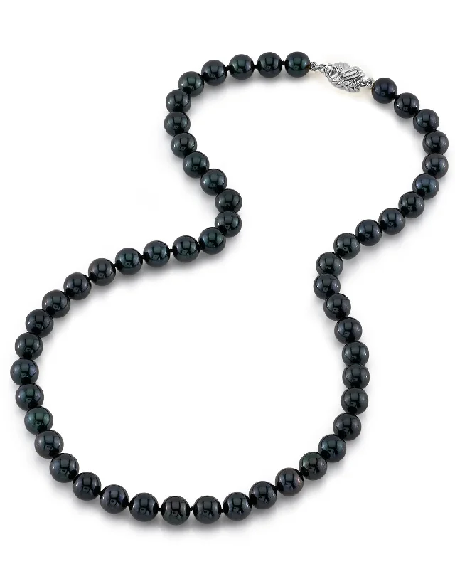 multi-gemstone eternity band Black Japanese Akoya Pearl Necklace, 7.5-8.0mm - AAA Quality