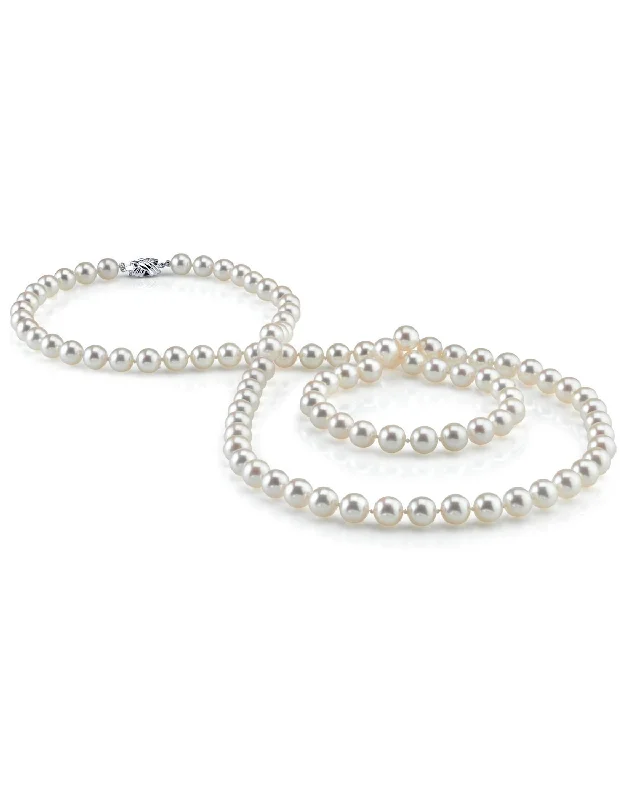 delicate floral wedding band 7.0-7.5mm Opera Length Freshwater Pearl Necklace- AAA Quality