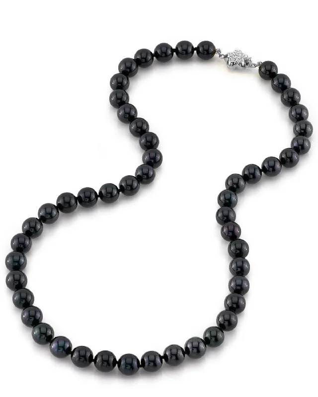 minimalist silver stacking bangles Black Japanese Akoya Pearl Necklace 8.0-8.5mm - AAA Quality