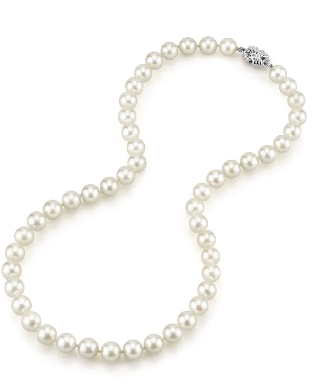 14k gold nose ring hoop White Japanese Akoya Pearl Necklace, 8.0-8.5mm - AA+ Quality